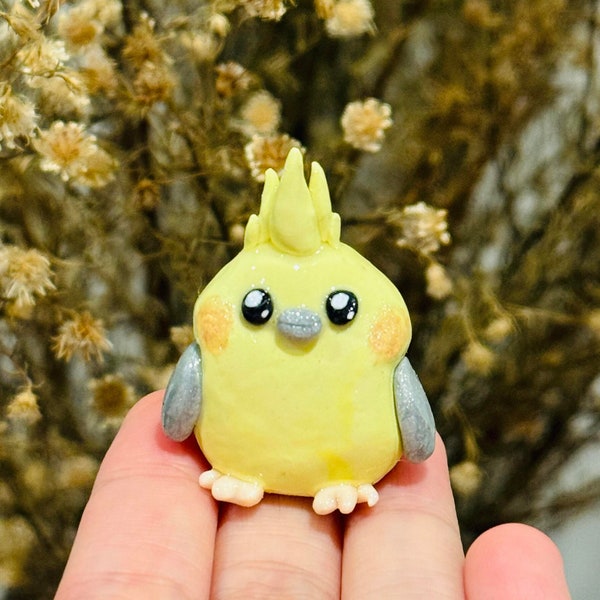 Cute Cockatiel - Handmade Miniature Figurine - Polymer Clay Sculpture | Desk Buddy | Worry Friend  | Cute Bird Desk Friend | Worry Warts