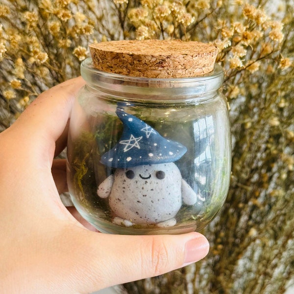 Adopt a Wizard Rock Pal in a Jar  - Handmade Miniature Figurine - Polymer Clay Sculpture | Witchy Desk Buddy  | Spooky Worry Warts Pet