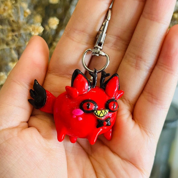 Cursed Cat Alastor Keychain -  Hazbin Hotel Radio Demon | Handmade Ckay Keychain | Hazbin Hotel Keychain - Cute Cursed cat Alastor charm