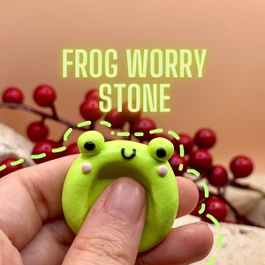 Green Frog Worry Stone - Handmade Miniature Figurine - Stress Relief Fidget | Pocket Pal | Worry Friend  | Anti Anxiety - Amphibian Froggie