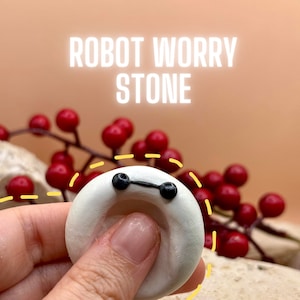 Tiny Cute Baymax Worry Stone - Handmade Miniature Figurine - Stress Relief Fidget | Pocket Pal | Worry Friend  | Anti Anxiety - Big Hero 6