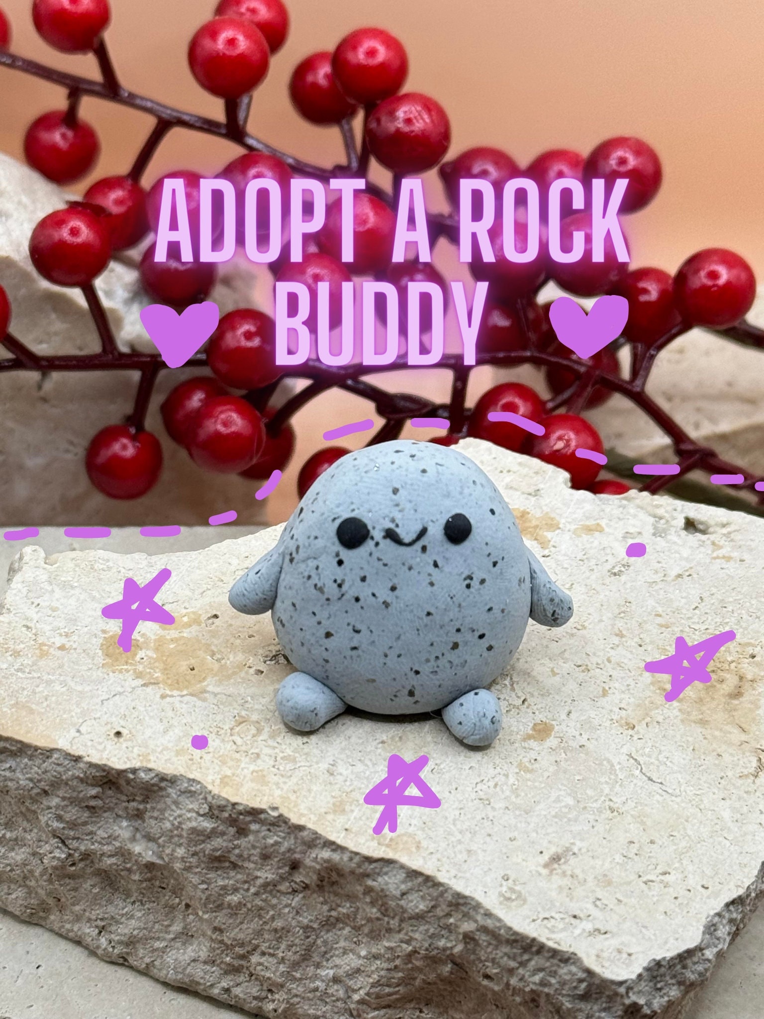 BABY ROCK Magnetic W/ Adoption Certificate Adopt an Adorable Desk Pet,  Emotional Support Buddy, Pretend Pet, Carry Around Companion 