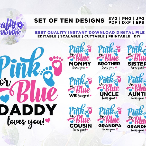 Pink or blue We love you svg, Pink or Blue Mommy Daddy Love You SVG, Gender Reveal svg, Gender Reveal Shirt svg, Baby Footprint