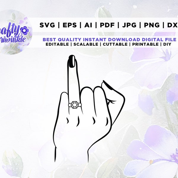 Wifey Diamond Ring, Wedding Finger Svg, Engaged Finger Svg, Vector Cut file for Cricut, Silhouette, Pdf Png Eps Dxf, Decal, Sticker, Vinyl