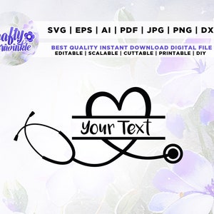 Stethoscope Heart Split Monogram Name Frame, Monogram, Nurse Svg, Cricut, Png, Svg, sublimation, Heart Stethoscope SVG, Nursing, Name Frame