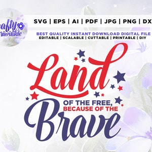 Land van de vrije vanwege de dappere SVG, 4 juli, Memorials Day, veteranen, patriottische svg, Amerikaanse vlag, silhouet, digitale bestanden
