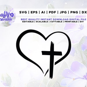 Jesus Heart Cross SVG, Heart Cross Art, Cruz com Coração, Cricut, Png, Svg, sublimação, Download instantâneo, SVG religioso, SVG cristão