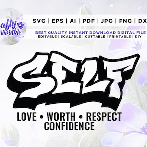 Amor propio svg, Confianza svg, Auto respeto, Autovaloración, Afroamericano, Mujer negra svg, Melanina svg, Graffiti, Archivo para Cricut, Vector