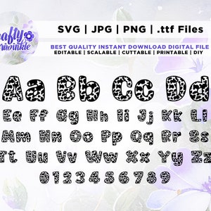 牛のアルファベット SVG、数字、文字、バンドル、誕生日、牛のプリント、パターン、モノグラム、PNG、クリップアート、カット ファイル、Cricut、Cameo、フォント、デジタル フォント