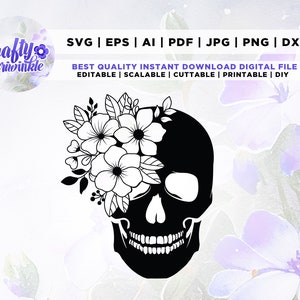 Floral skull svg, skeleton svg, floral skeleton, Cricut, Png, Svg, sublimation, skull with flowers, instant download, silhouette, skull