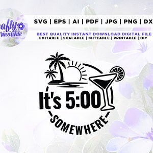 São 5 horas em algum lugar svg, silhueta, Cricut, Png, Svg, sublimação, praia svg, bronzeado svg, coco svg, passar a ferro, praia svg.