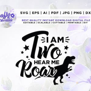 2nd Dinosaur Birthday SVG, I am Two Hear me Roar, Dino Birthday SVG, Second Birthday Boy Shirt, Digital Download, Birthday Boy Clipart