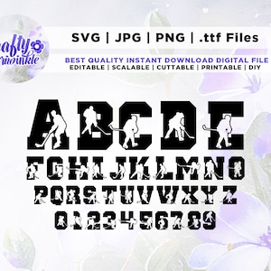 Svg hockey, police de hockey, svg de sport, lettres de hockey, svg de police de sport, alphabet de sport, police de jour de match, fichiers pour cricut, téléchargement immédiat.