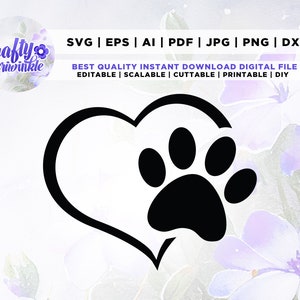 Paw Print Heart, Paw SVG, Heart svg, Dog, Cat, pattes, animal svg, heart svg, love svg, Cricut, Png, Svg, sublimation, Instant Download.
