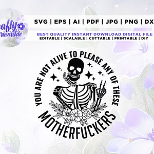 Pas vivant pour plaire SVG, Signe de paix SVG, Squelette humain SVG, Humour adulte SVG, Squelette SVG, Cricut, Png, SVG, sublimation, Malédiction SVG,