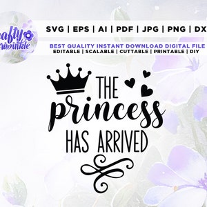 La princesa ha llegado SVG, género revelan svg, embarazo svg, Niñas bebés SVG, Archivos PNG para máquinas de corte, niña, diciendo, guardería,