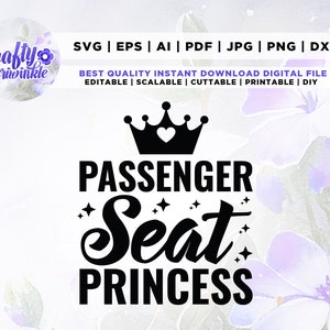 Assento de passageiro Princess Svg, Trip Svg Png, Arquivo de corte de citação de verão, Camisa, Caneca, Cricut, Arquivo de corte, Svg, Vacay Quote Svg, Desenhos Svg, Png