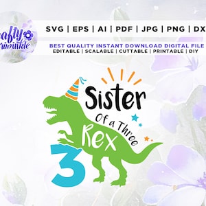 Sister of a Three Rex Svg, 3 Birthday Saurus Svg, Dinosaur Birthday Sister, T-Rex Birthday Matching Shirt Svg, Sister Three Rex Birthday Svg