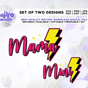 Mini Lightning Bolt Svg, Mama & Mini Svg, Png, Svg, sublimation, Western Design Png, Instant Download, Silhouette, iron on, Mama Svg.