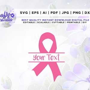 Pink Cancer Ribbon naam frame splitsen monogram SVG, Cricut, PNG, SVG, sublimatie, bewustzijn lint SVG PNG, Instant Download, gesneden bestand