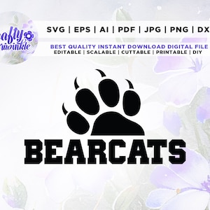 Bearcats svg, Bearcat svg, Mascotte svg, School svg, t-shirts, sublimatie, gesneden bestand, paw svg, svg ontwerp, opstrijkbare, Bearcat, png, clipart