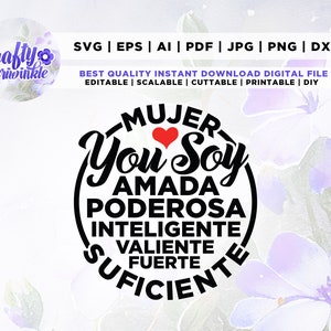 Empowered Latina Woman, Spanish svg, Latina svg, Mujer Valiente Poderosa svg, Latina png, Yo soy Mujer Fuerte, Shirt svg, Cricut, Png, Svg,