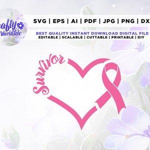 Rosa Schmetterling Herz Überlebende Brustkrebs Bewusstsein SVG, Cricut, Png, SVG, Sublimation, Pink Ribbon, Kampf gegen Krebs, sofortiger download