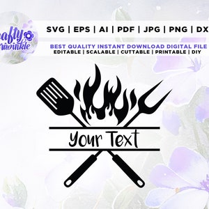 Grill Master SVG para Cricut, Silueta, Grilling SVG, BBQ Grill Svg, Barbacoa Clipart, Grill Monogram Svg, Dxf, Nombre de texto personalizado