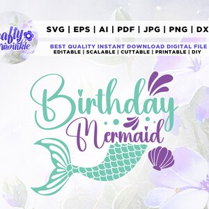 Geburtstag Meerjungfrau svg, Meerjungfrau Party Tshirt, Meerjungfrau Schwanz svg, Meerjungfrau Mädchen svg, Cricut, Png, svg, Sublimation, Cameo, geschnitten Datei, Silhouette