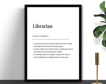 Definizione di bibliotecario - Stampa artistica: regalo per gli amanti dei libri (download digitale)