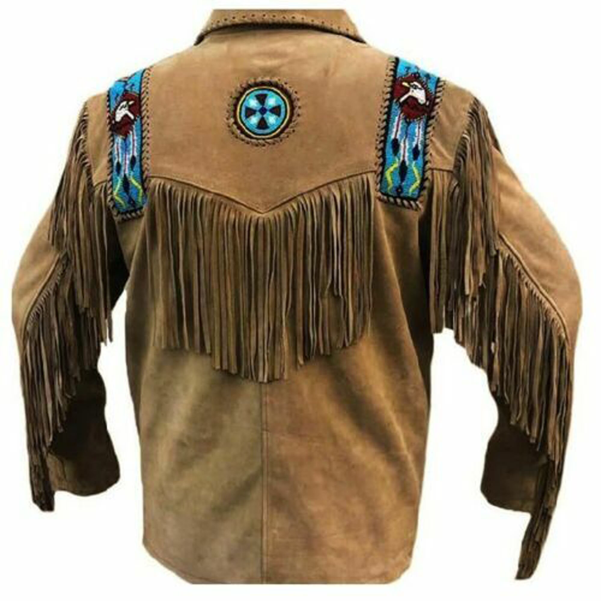 Men's Native Western American Suede Leather Jacket With Fringes Eagle ...
