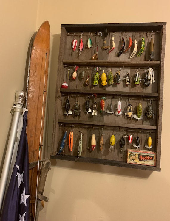 display case for fishing lures Musky Bucktail Tackle Box Display it in this beautiful Fishing Lure Display Case Cabinet Vintage Fishing Lure Display Case