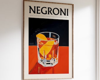 Negroni Drink Art Print, Painting Style