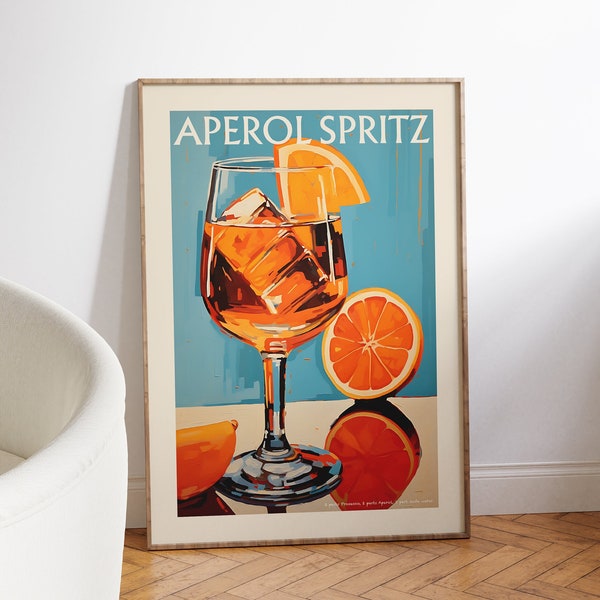 Aperol Spritz Cocktail Art Print, Painting Style