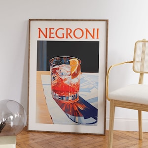 Negroni Drink Art Print, Painting Style