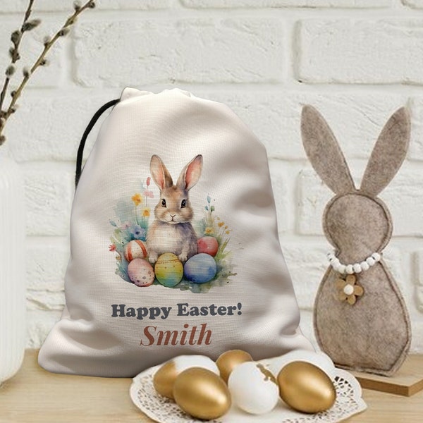 Personalised Easter Bunny bag for children -Easter Colorful Eggs Favor Bag-Cute Bunny Easter Bag -Reusable Rabbit Favor Bags -chocolate sack