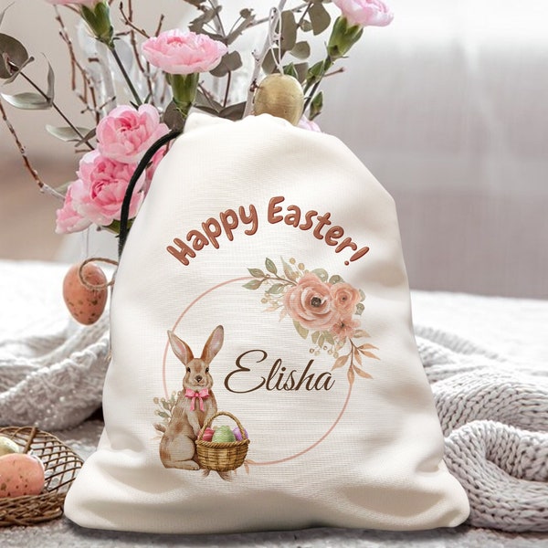 Custom Name  Easter Gift - Easter Hunt Basket - Easter treat Egg hunt Sack -Girls boys treat bag -Bunny Rabbit bag -personalised easter gift