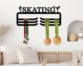 Persnolized  Sketing Medal Holder, Figure Skater Medal Hanger, Skate Award Display, Figure Skating Custom Name, Roller Skates Medal Holder