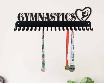 Gymnastics Medal Holder Display - Bedroom Wall Hanging - Gymnast Medal Display Awards Sign - 20 Hooks for Medals & Ribbons Medal Hanger