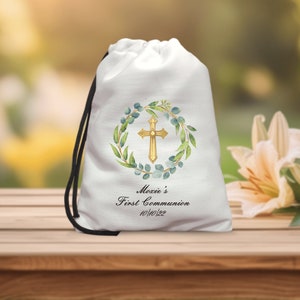 First Communion Bags - Personalized Communion Favors Bags - Christening Gift Bag - Baptism Candy Bags - Party Bags - Polyester Gift Bags