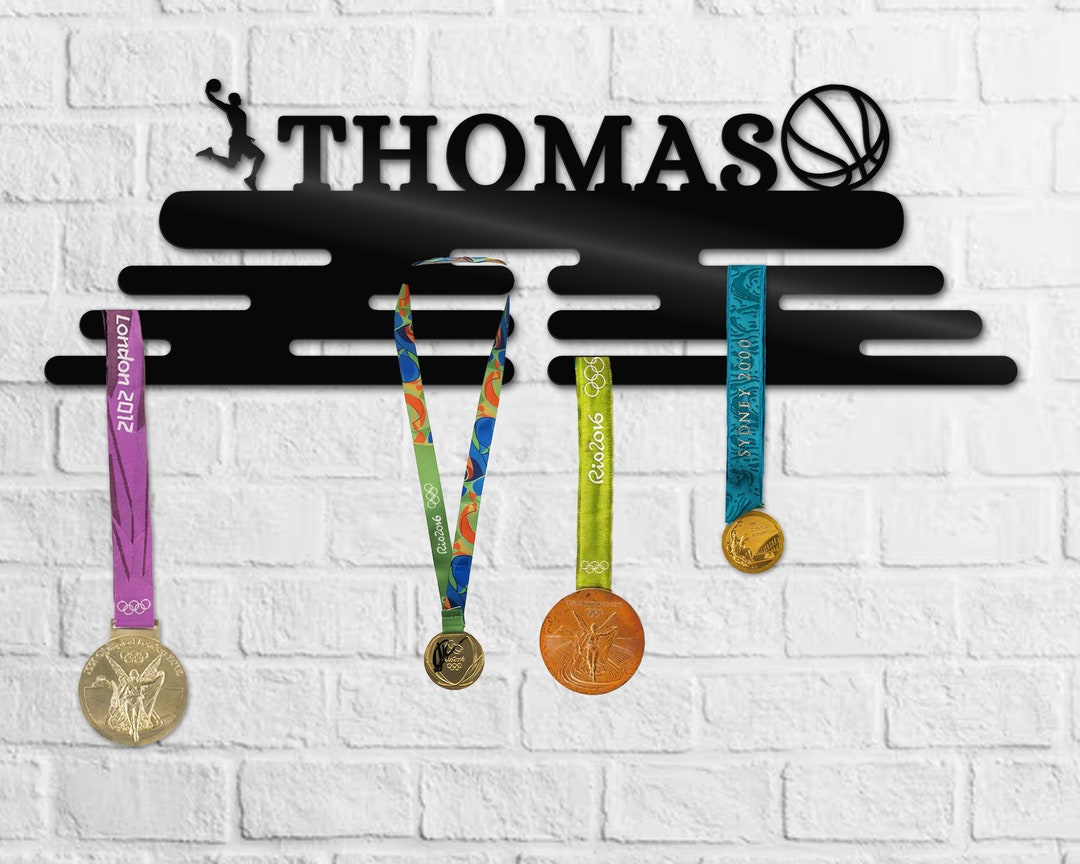 Basketball Medal Hanger With Name Sign Basketball Award Etsy