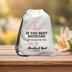 Love is The Best Medicine Hangover Kit - Polyester Wedding Welcome Bag - UV Printing Favor Bags - gifts bags - Party bags -Recovery Kit Bags
