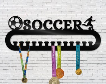 Personalized Soccer Medal Holder - Soccer Boys or Girls - Sport Medal Hanger - Soccer Player Name Metal Sign - soccer medals Display Rack