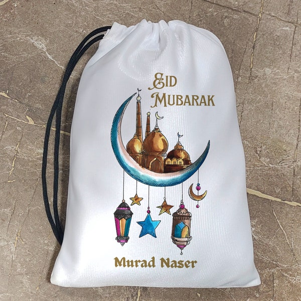 Personalized Eid Mubarak Gift Bag-Happy Ramadan Gift Sack-Holiday Bag Ramadan Gift Bag with Children's Name-Eid treat bag -Kareem favor bags