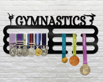 Letrero de metal de gimnasia personalizado, letrero de premios de exhibición de medallas, 12 peldaños para medallas y cintas, letrero de nombre de gimnasia, exhibición/decoración de medallas de gimnasio