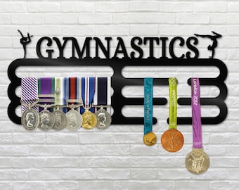 Personalized Gymnastics Metal Sign, Medal Display Awards Sign, 12 Rungs for Medals & Ribbons, Gymnastics Name Sign, Gym Medal Display/Décor