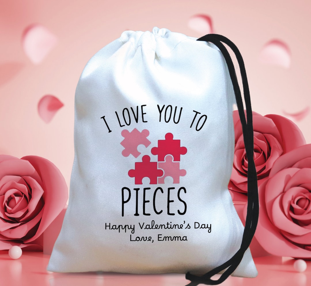 Puzzle Valentine Favor Bag Personalized Treat Bag Feb 14 Favor Candy