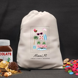 Sacchetti per bomboniere a Miami, kit per addio al nubilato in Florida, Club Bachelorette Miami, Club Bach Miami, sacchetto per bomboniere per matrimonio tropicale, sacchetto di benvenuto in Florida