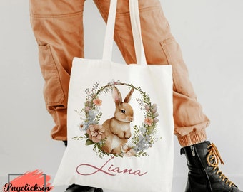 Happy Easter bunny children's tote Bags - small children's tote - customize with name - Surprise Gift For Kids - Eggs Hunting Shoulder Bags