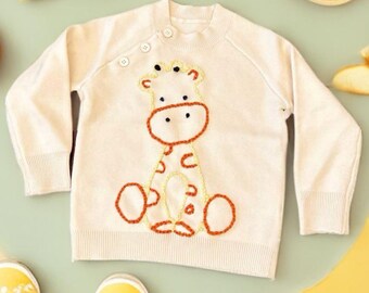 Snuggle -Worthy Embroidered Baby Giraffe Sweater